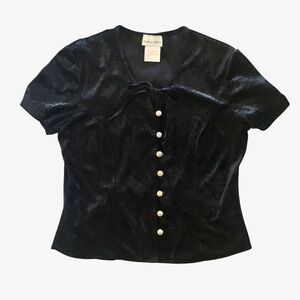 Vintage Black Crushed Velvet Women's Top 90s Button Up L